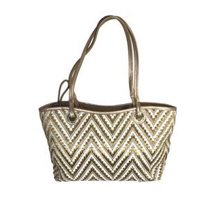 Elaine Turner Gold and White Chevron Tote